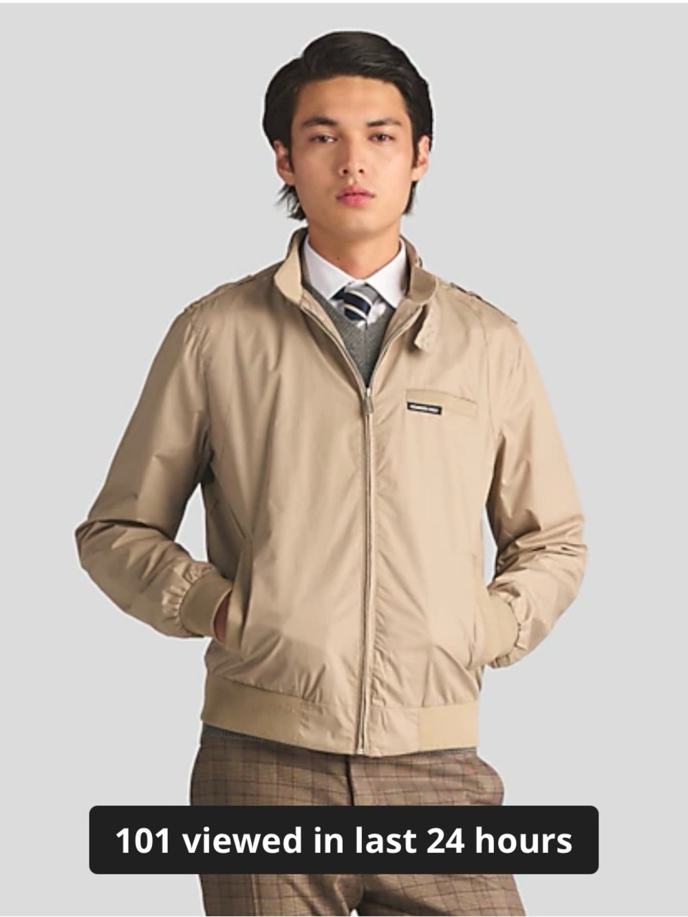 Members Only Men’s Beige Iconic Racer Jacket Zip Front Bomber Jacket Size Large